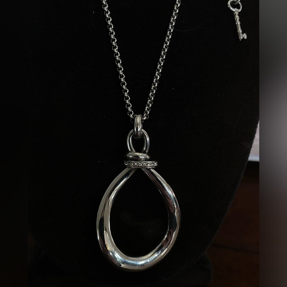 Vintage Fossil Necklace- Heritage Stainless Steel Teardrop Pendant with Crystal🪞